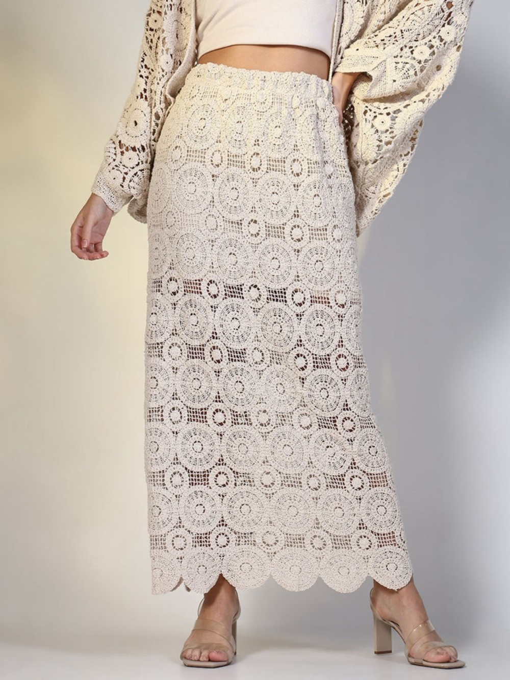 Cream Crochet Maxi Skirt